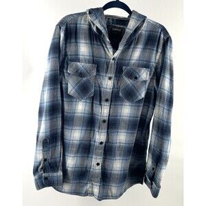 COMPANY EIGHTY ONE Men’s Hooded Flannel Shirt Jacket L Plaid Button Up Hoodie